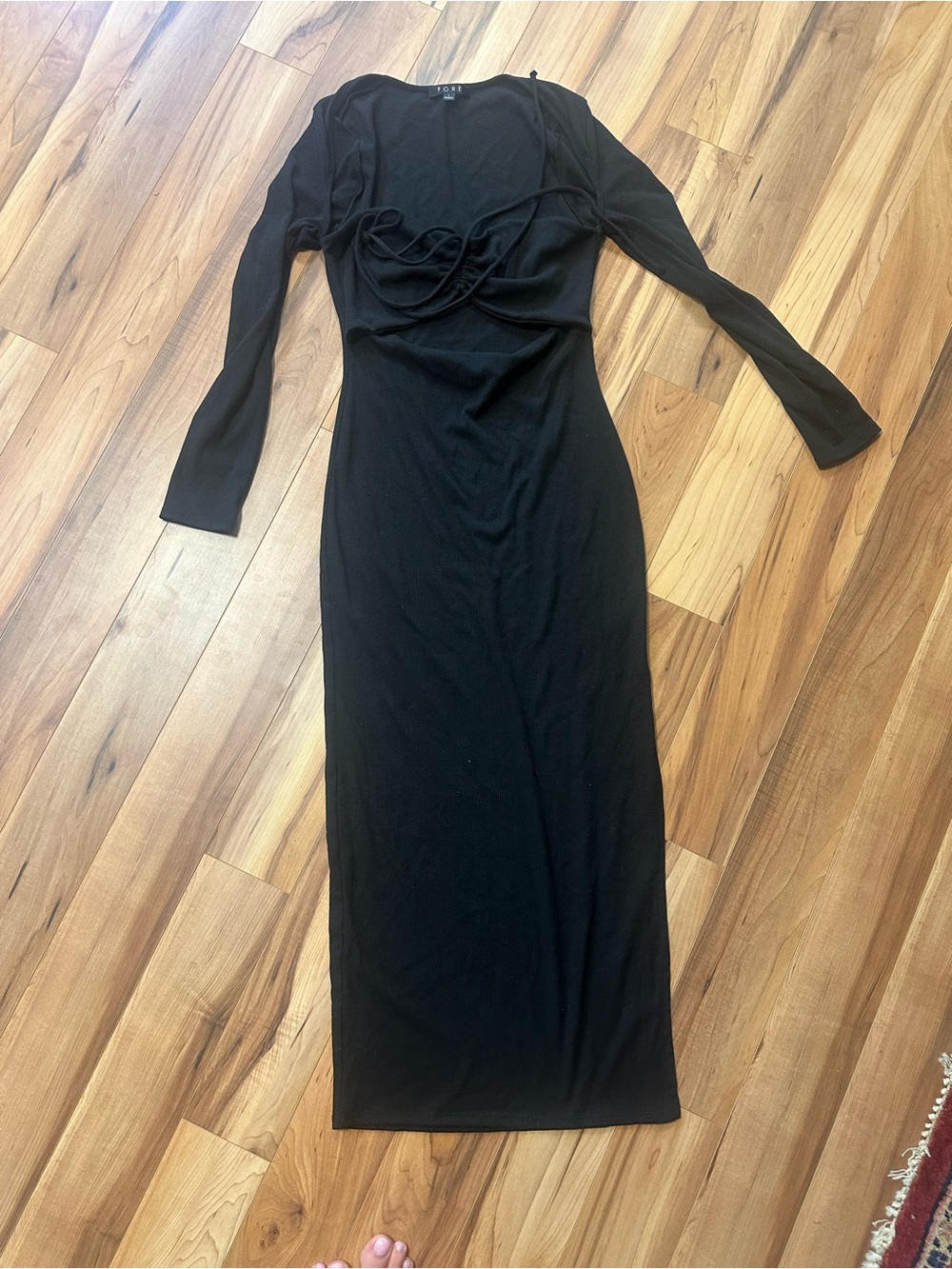 Vici Black Long Sleeve Maxi Dress with Drape Detail